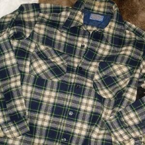 Pendleton Green and Blue Plaid Vintage Wool Shirt